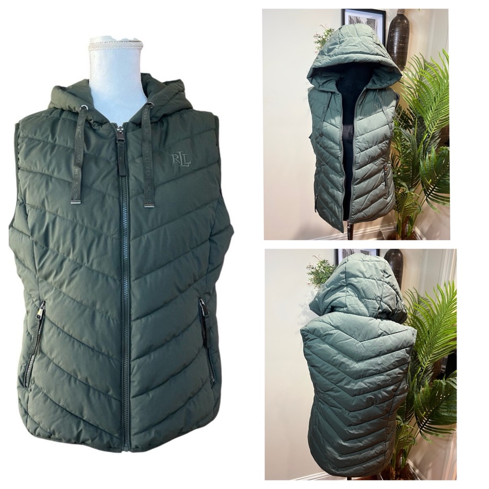 Lauren by Ralph Lauren Black Label Green Puffer Vest w/ Hoodie Small